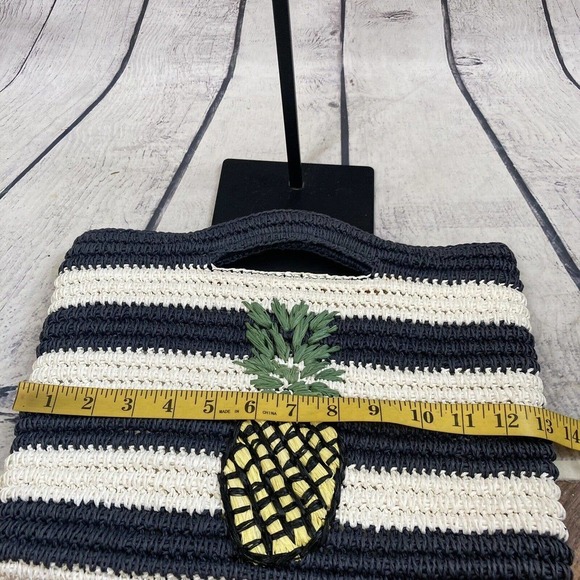 Talbots Clutch Handbag Paper Straw Striped Blue White Pineapple Print‎ Medium - Picture 9 of 10